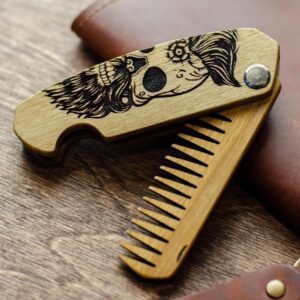 enjoythewoodestonia wooden folding beard comb | Half Skull