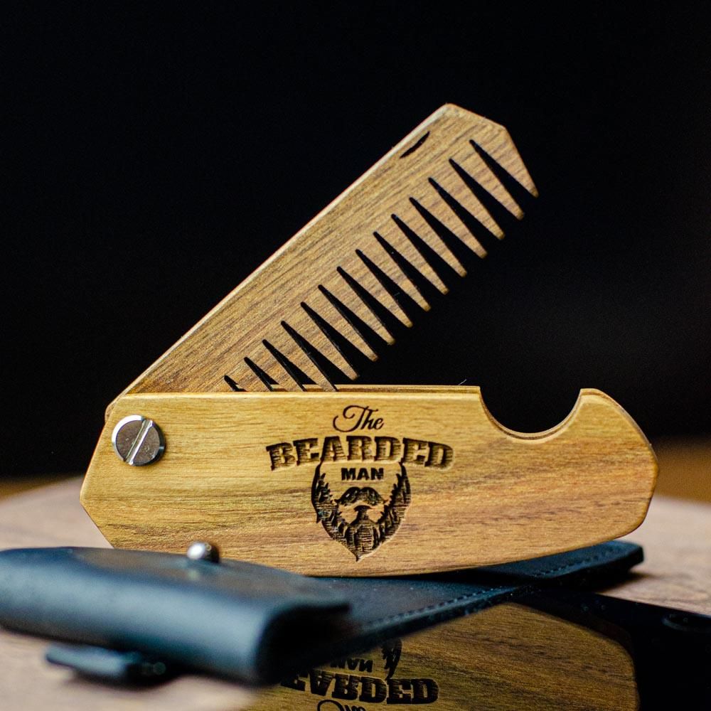 Folding Beard Comb, Wooden Folding Comb