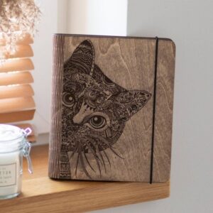 enjoythewoodestonia wooden notebook cat