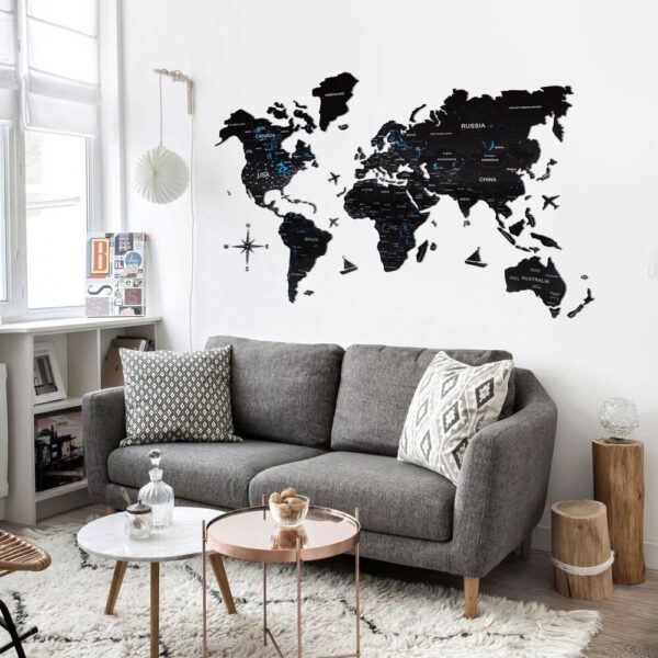 enjoythewoodestonia деревянная карта мира на стену | 2D чёрная