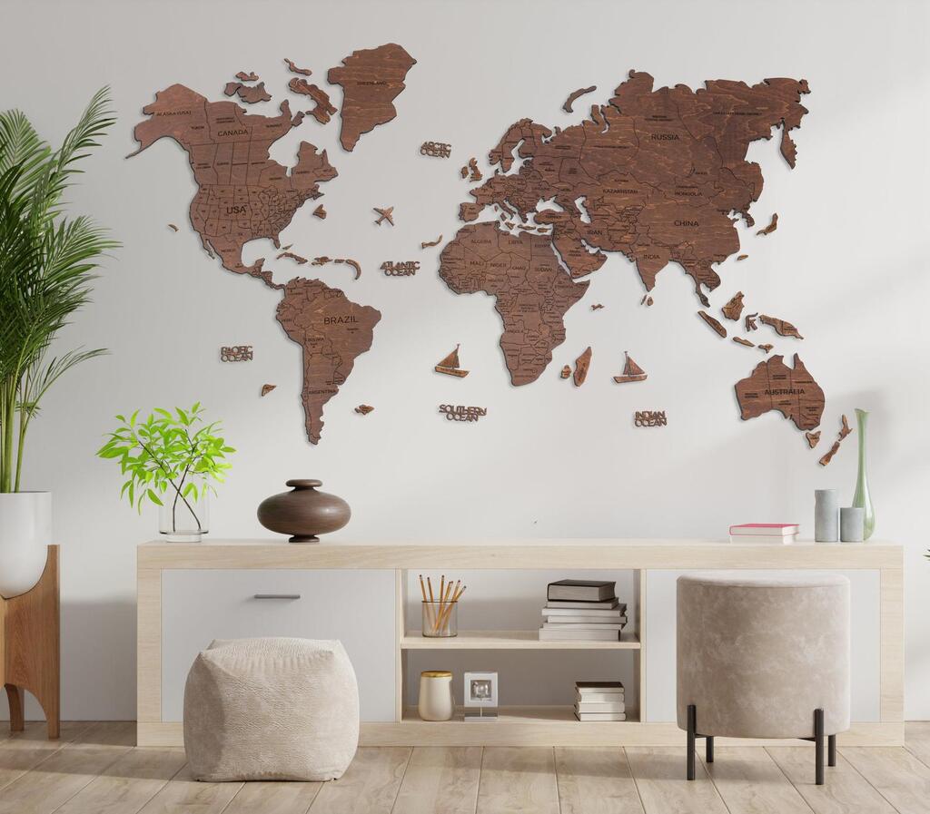 enjoythewoodestonia деревянная карта мира на стену | 2D дуб