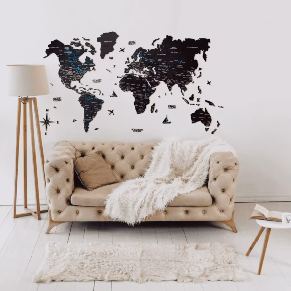 enjoythewoodestonia puidust maailma seinakaart 3D must