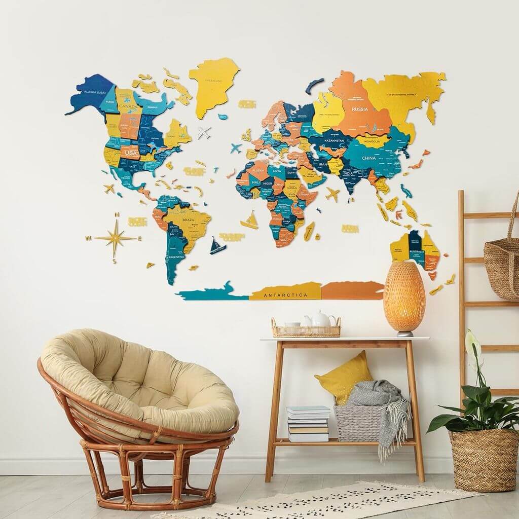 enjoythewoodestonia деревянная карта мира на стену 3D indie