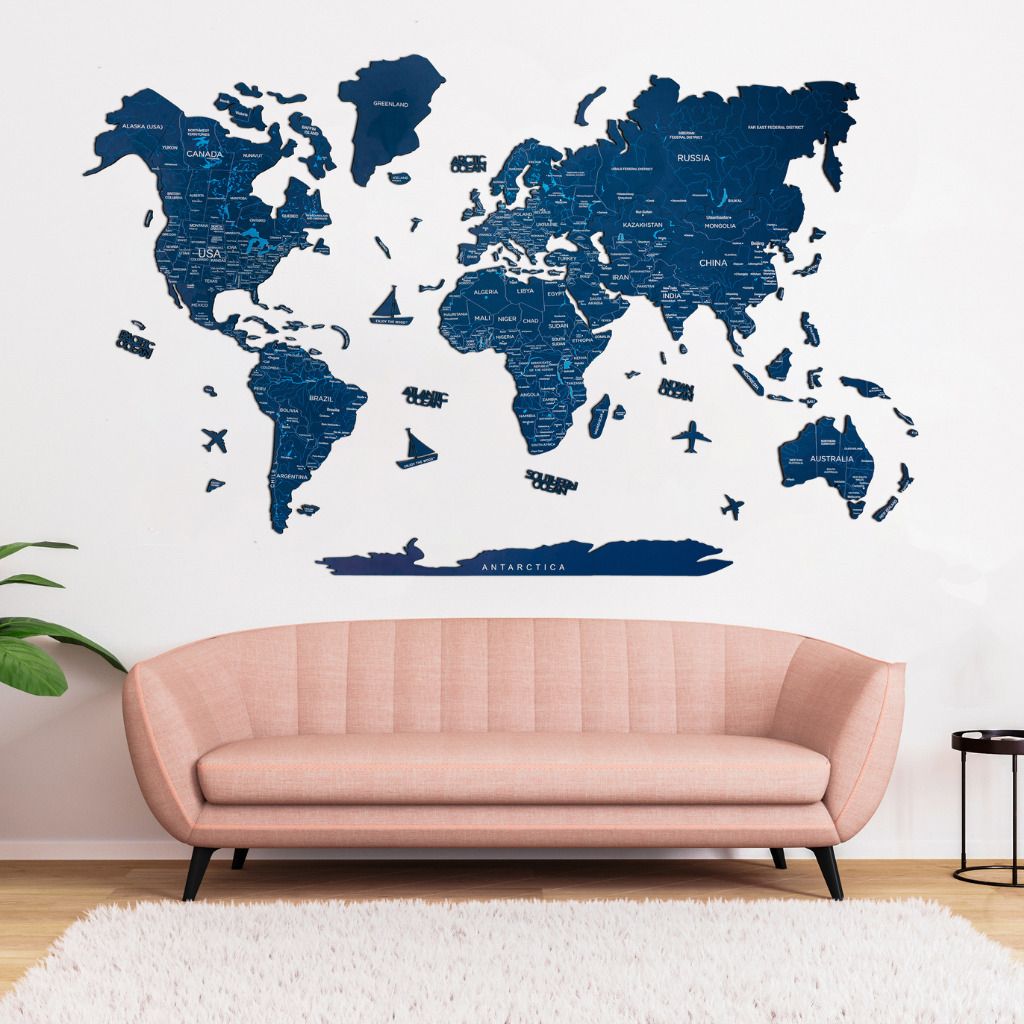 enjoythewoodestonia puidust maailma seinakaart 2D navy blue