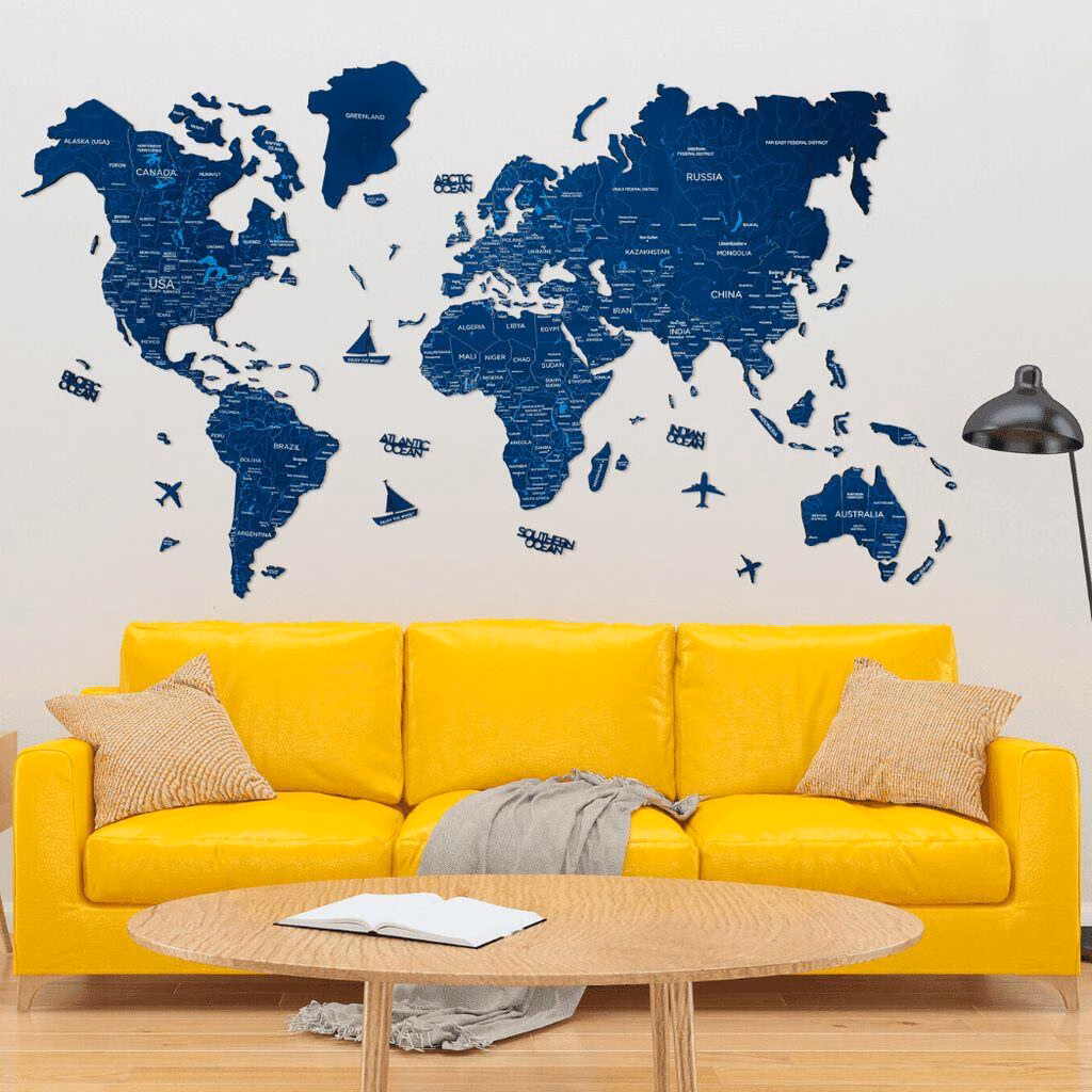 enjoythewoodestonia wooden world wall map 2D navy blue