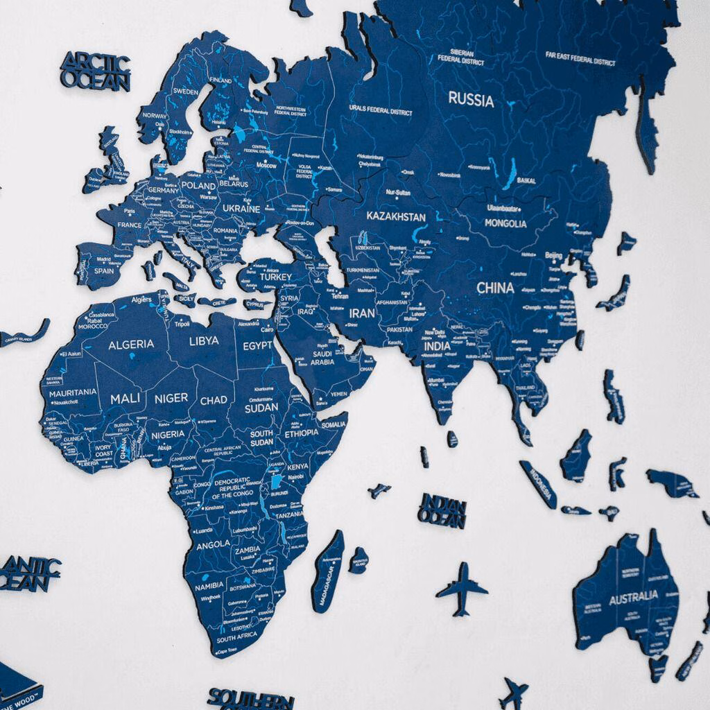 enjoythewoodestonia wooden world wall map 2D navy blue