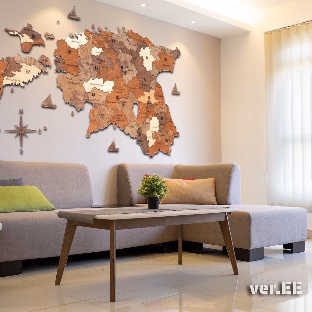 enjoythewoodestonia puidust Eesti seinakaart 3D