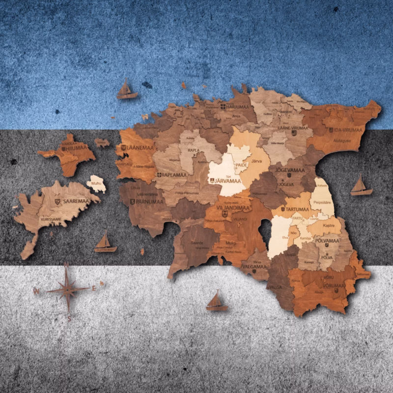 enjoythewoodestonia puidust Eesti seinakaart 3D