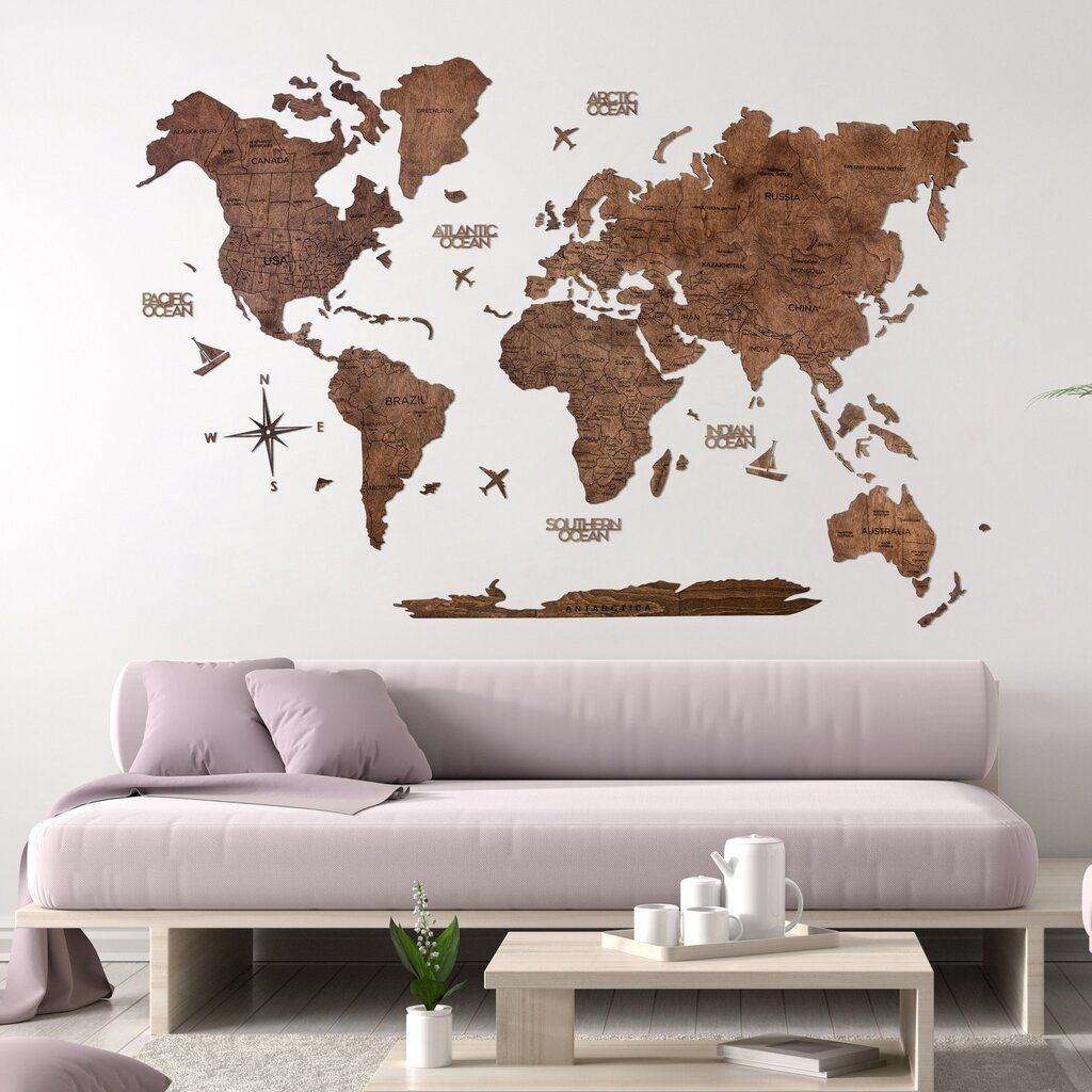 enjoythewoodestonia деревянная карта мира на стену 2D Тёмный Орех