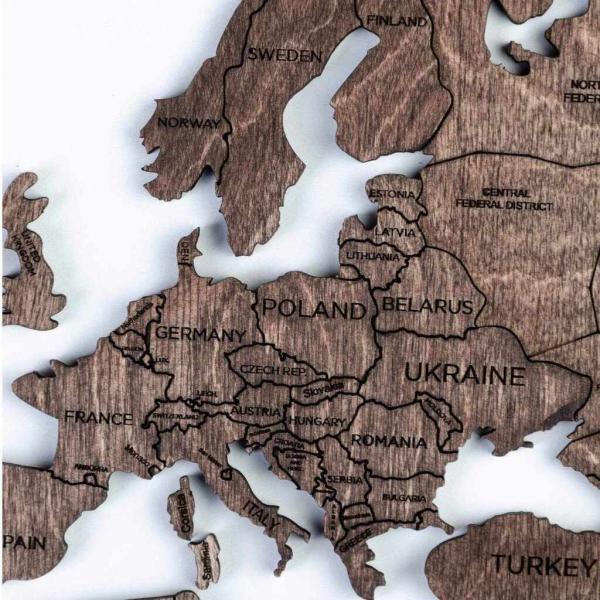 enjoythewoodestonia деревянная карта мира на стену 2D Тёмный Орех