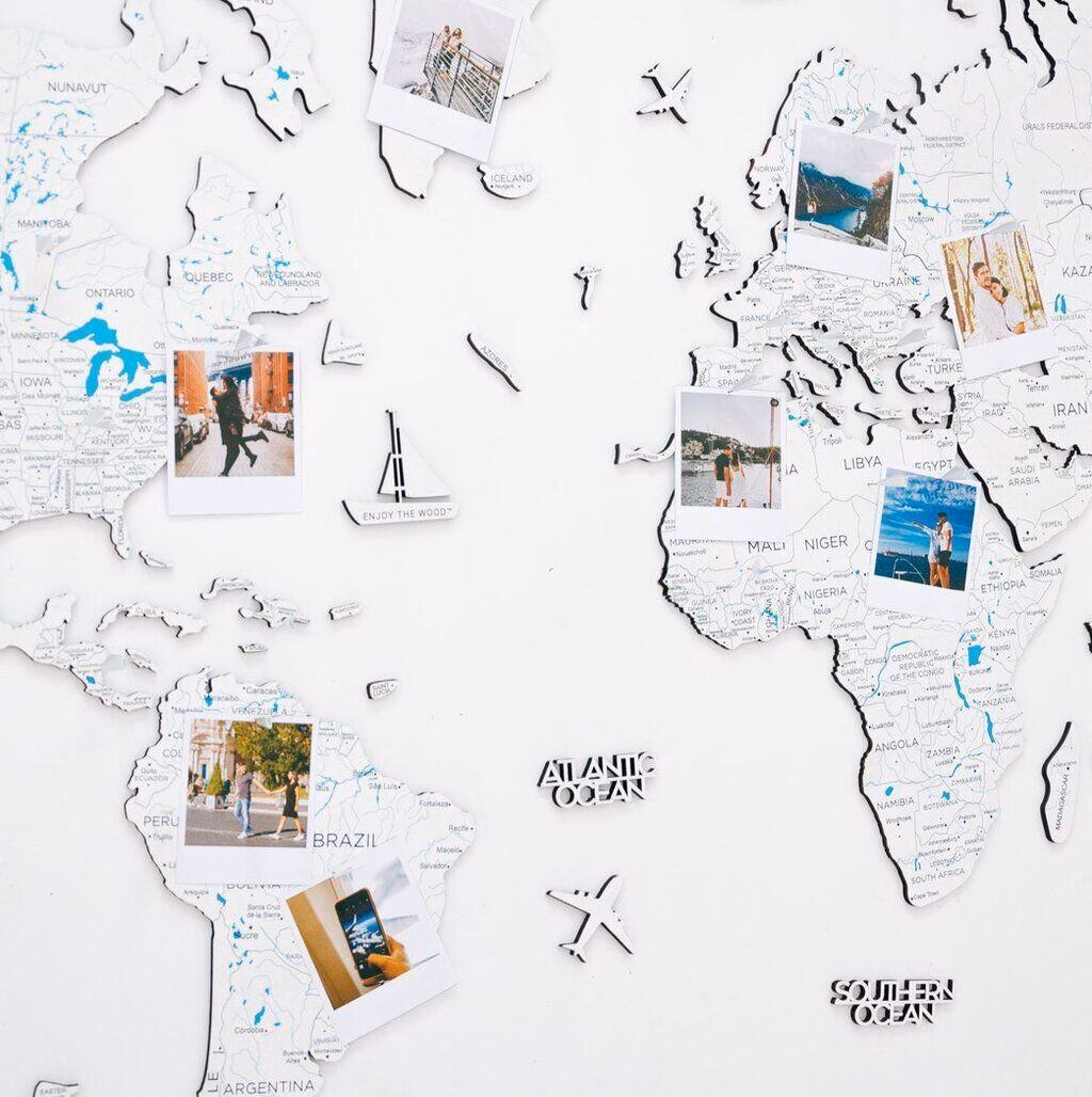 enjoythewoodestonia деревянная карта мира на стену 2D белая