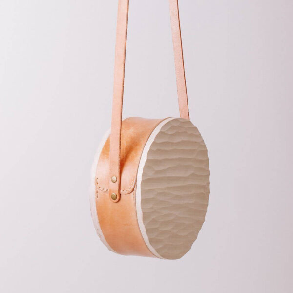 enjoythewoodestonia leather round bag with wooden sides