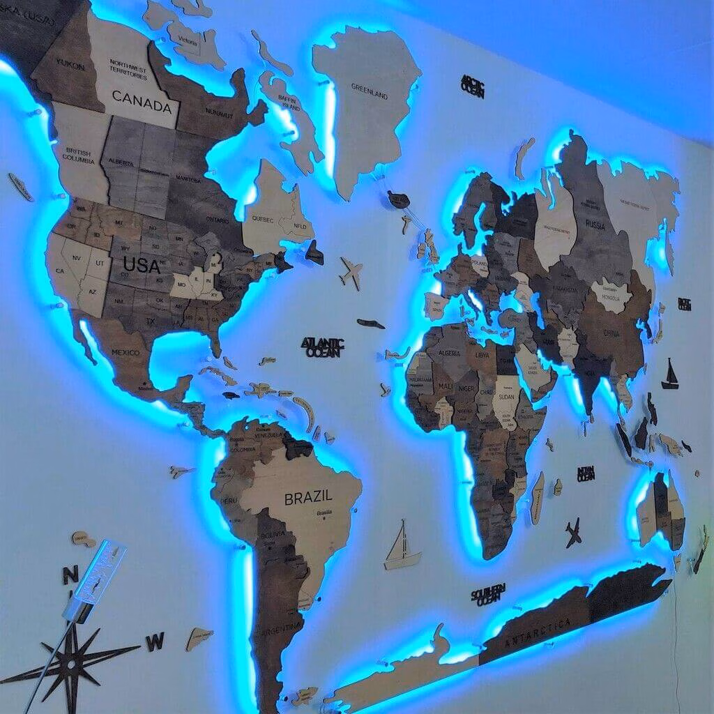 enjoythewoodestonia деревянная карта мира на стену 3D LED на акриле
