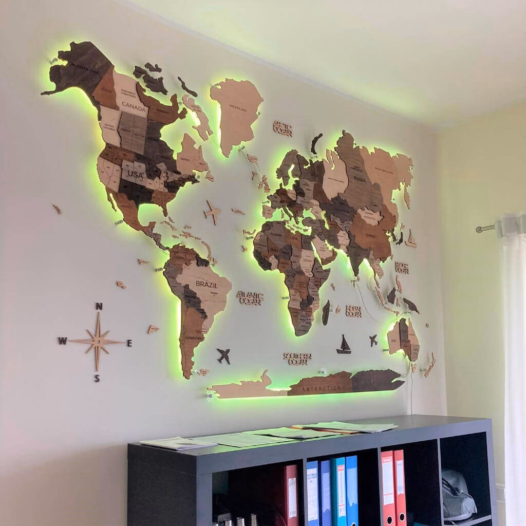 enjoythewoodestonia деревянная карта мира на стену 3D LED на акриле