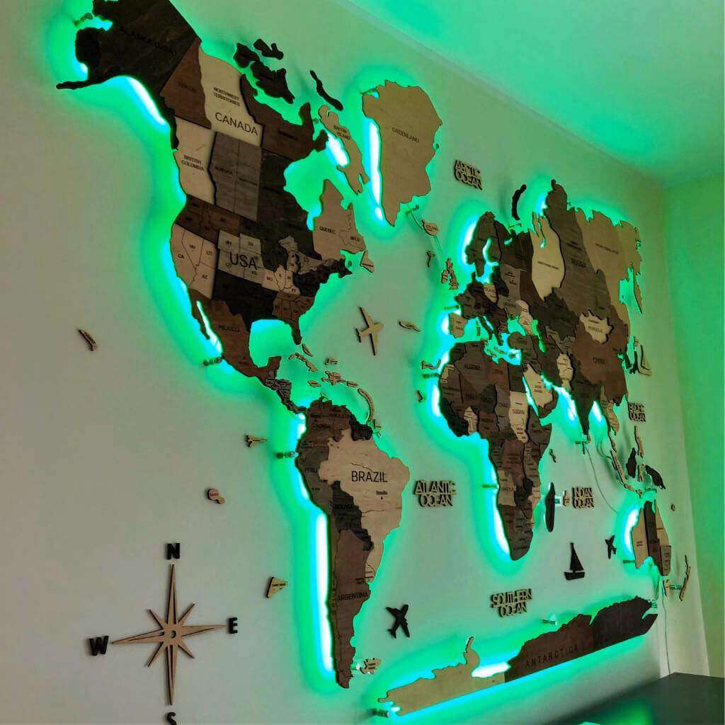 enjoythewoodestonia деревянная карта мира на стену 3D LED на акриле