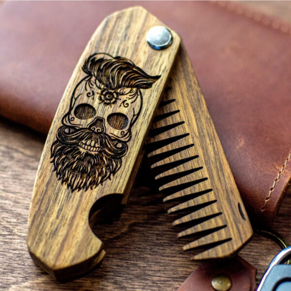enjoythewoodestonia wooden folding beard comb skull