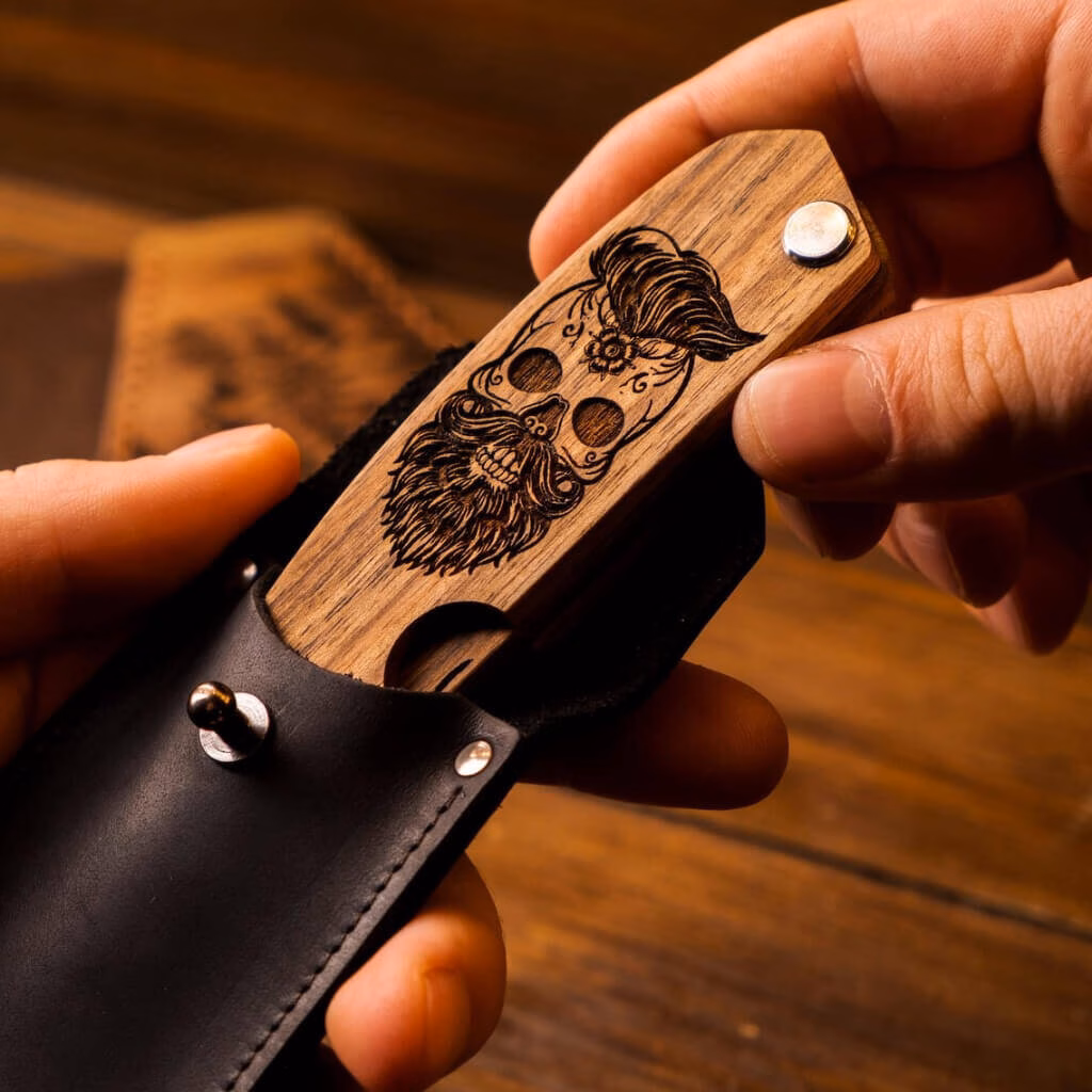 enjoythewoodestonia wooden folding beard comb skull