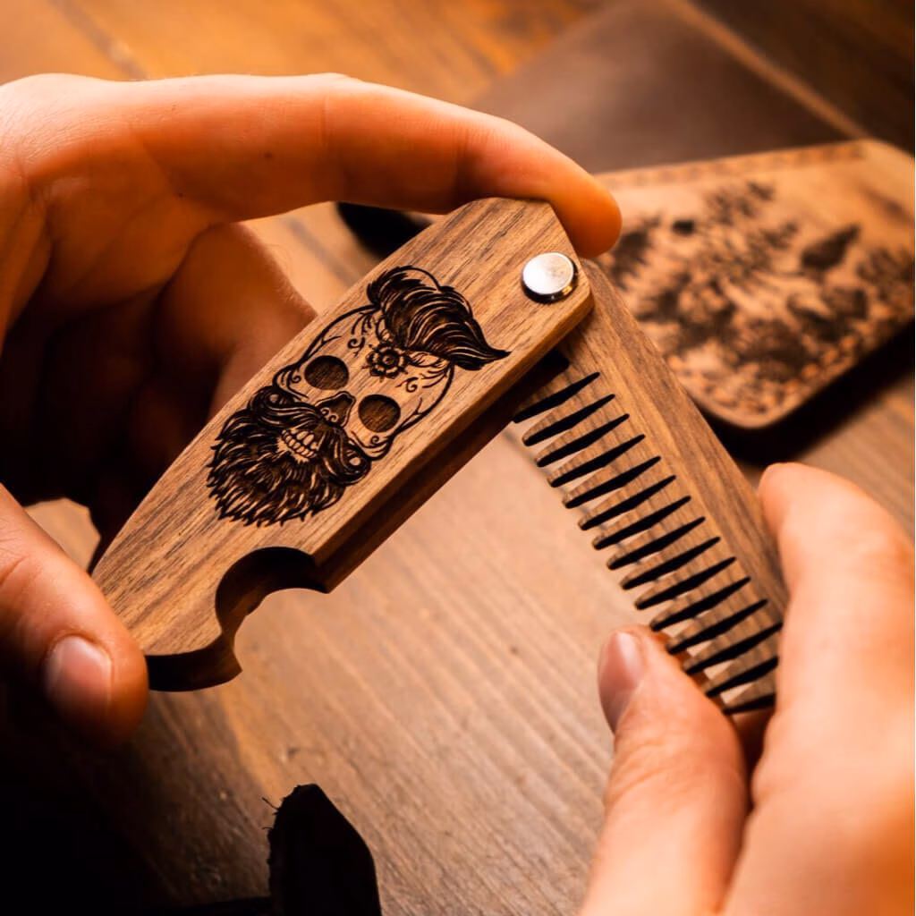 enjoythewoodestonia wooden folding beard comb skull