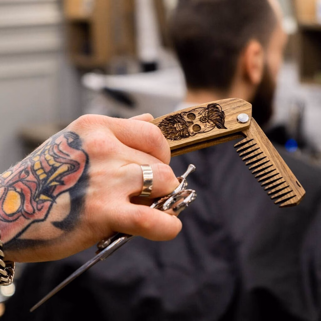 enjoythewoodestonia wooden folding beard comb skull