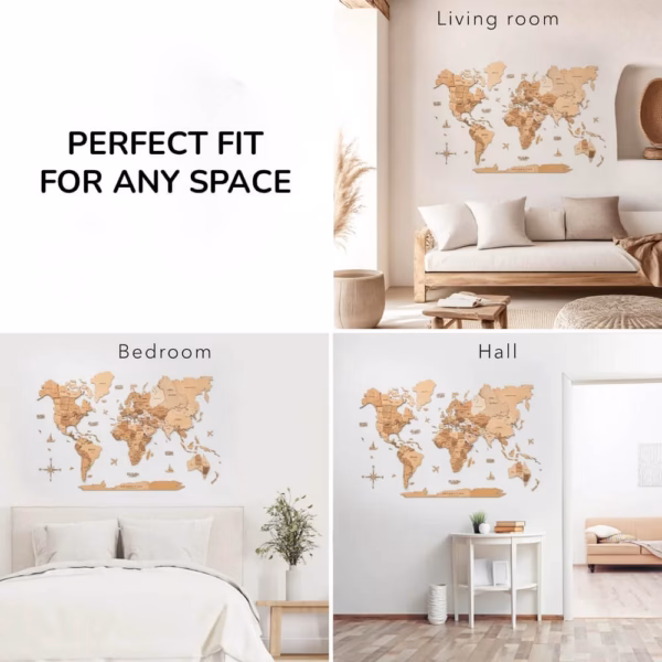 enjoythewoodestonia puidust maailma seinakaart 3D Light