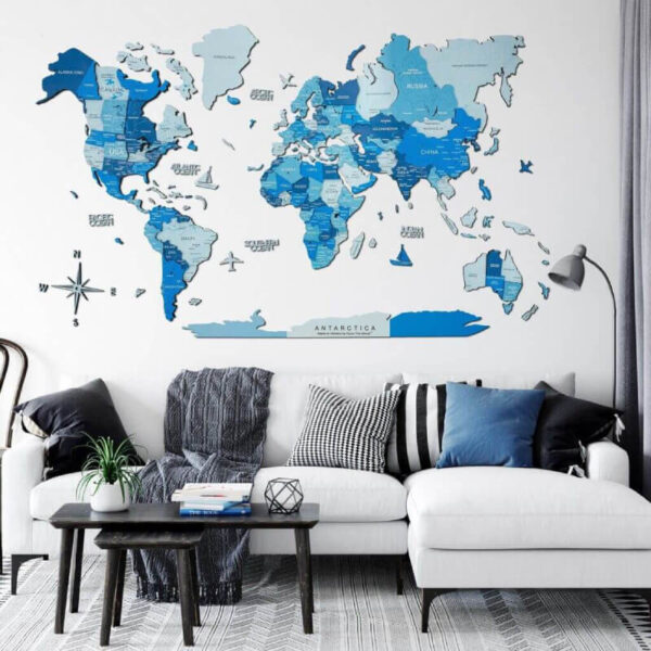 enjoythewoodestonia деревянная карта мира на стену 3D azure