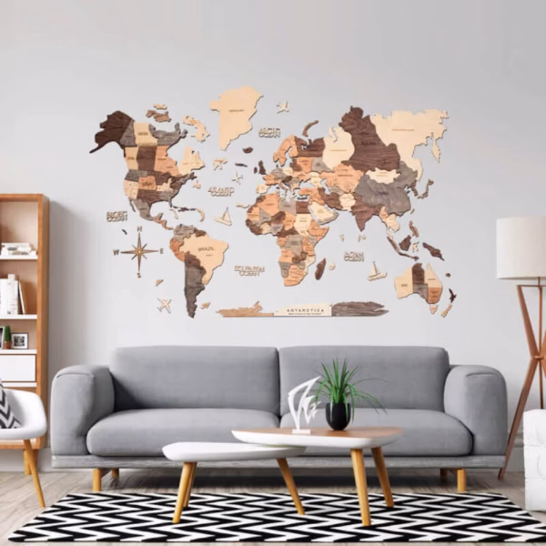 enjoythewoodestonia puidust maailma seinakaart 3D Smokey