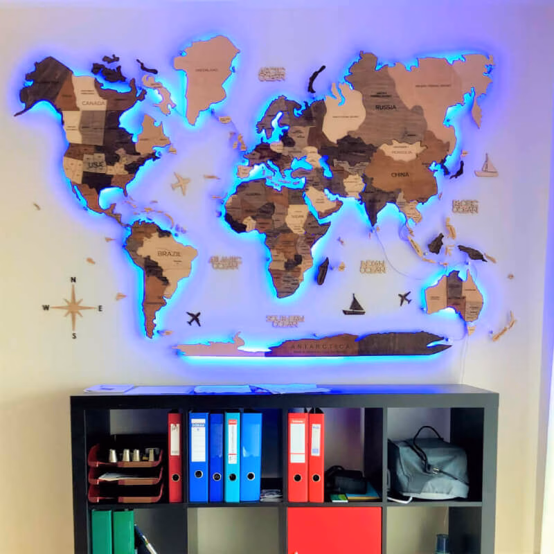 enjoythewoodestonia деревянная карта мира на стену 3D LED на акриле