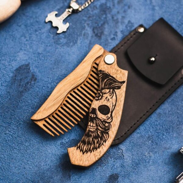 enjoythewoodestonia wooden folding beard comb half skull special