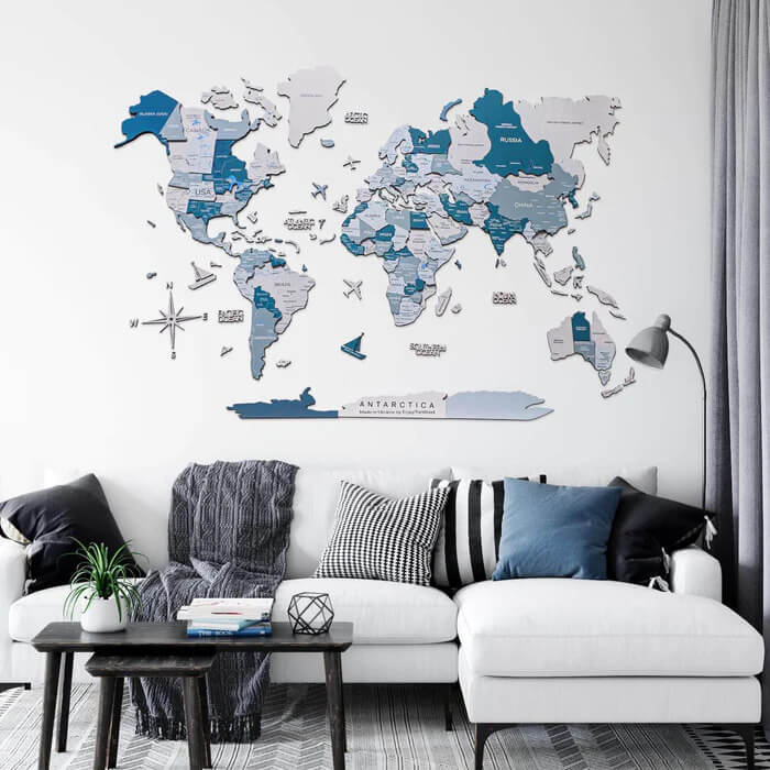 enjoythewoodestonia деревянная карта мира на стену 3D Aqua