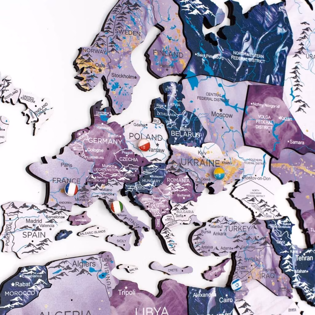 enjoythewoodestonia puidust maailma seinakaart 3D milky way