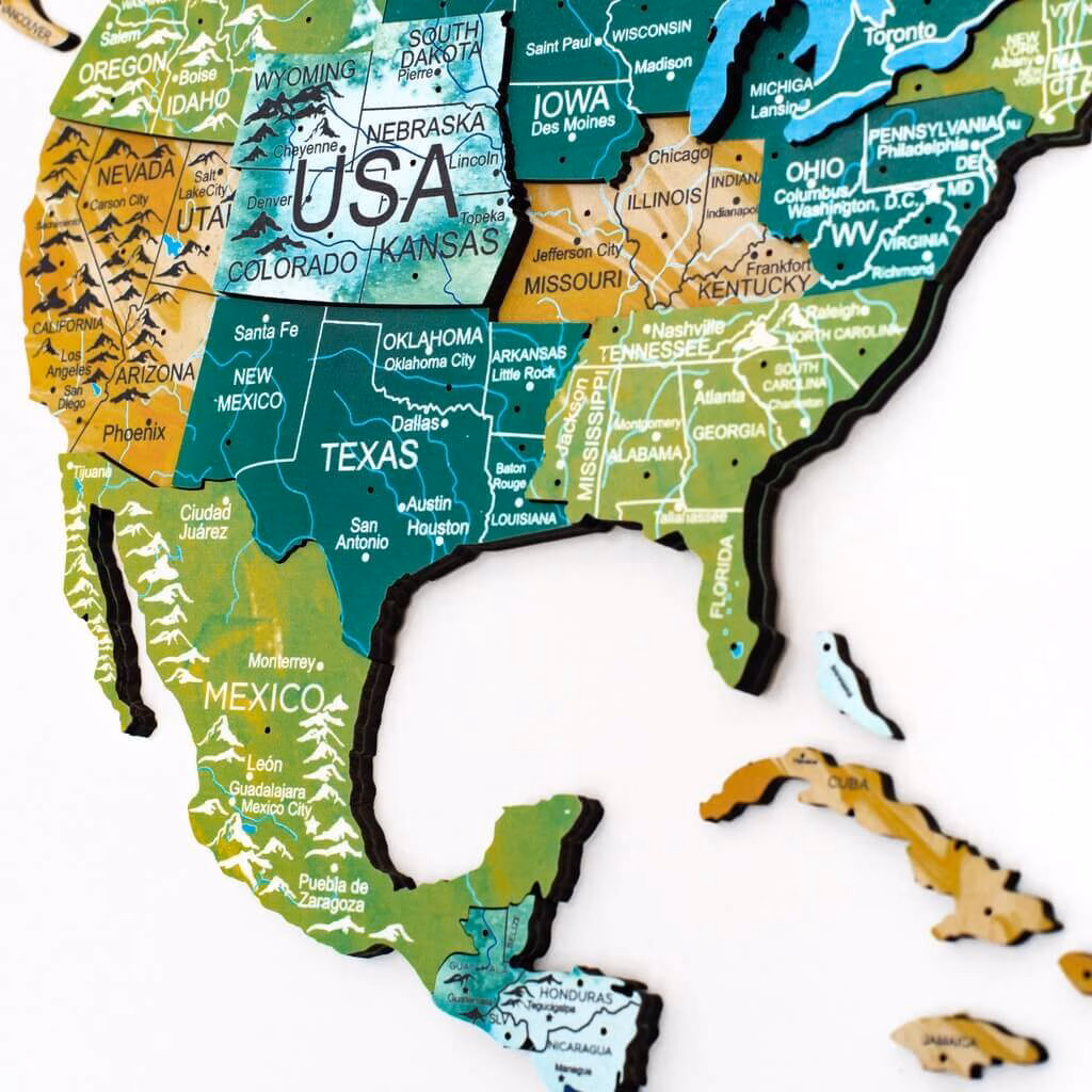 enjoythewoodestonia puidust maailma seinakaart 3D surface