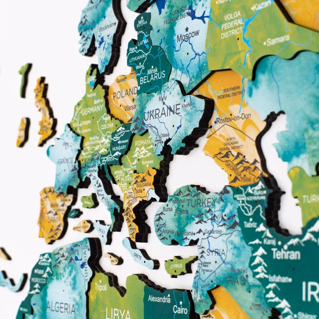 enjoythewoodestonia puidust maailma seinakaart 3D surface