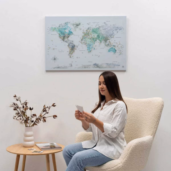 enjoythewoodestonia maailma kaart lõuendil sky blue